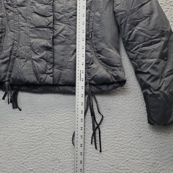 Steve Madden Puffer Jacket Womens Large Black Leopard Print Lined Cropped Ruched - Picture 3 of 8